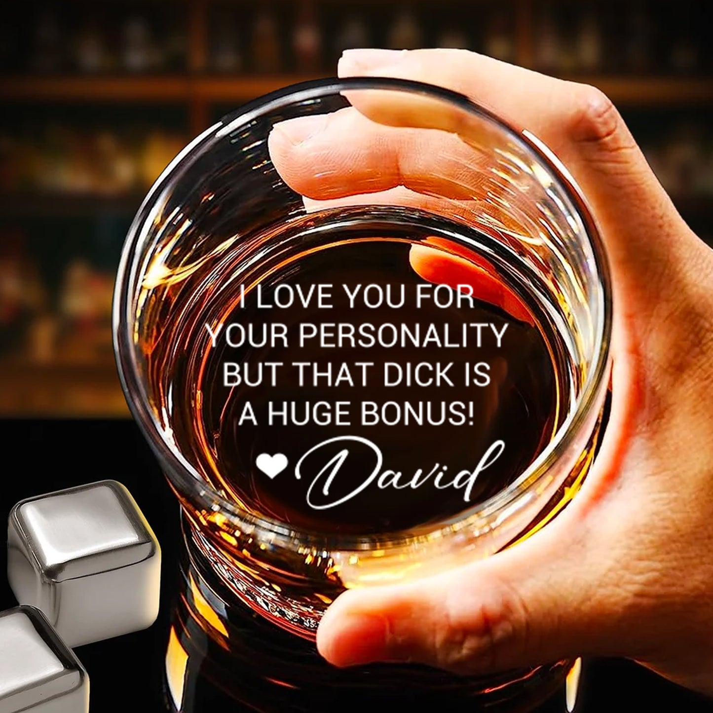 Custom Name Funny Whiskey Glass | I Love You for Your Personality but That Dick Is a Huge Bonus | Valentine or Anniversary Gift for Him 683932