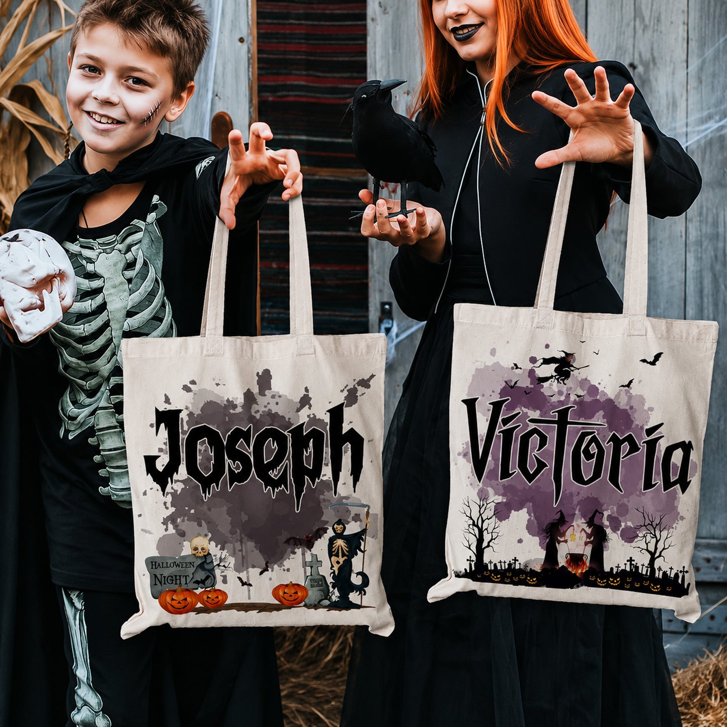 Personalized Halloween Tote Bag, Custom Trick or Treat Canvas Tote, Spooky Pumpkin Ghost Witch Gift Bag 685671 WFD