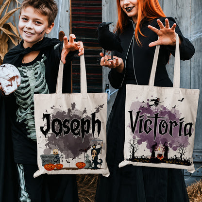Personalized Halloween Tote Bag, Custom Trick or Treat Canvas Tote, Spooky Pumpkin Ghost Witch Gift Bag 685671 WFD