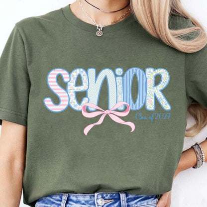 Personalized Senior Shirt, Senior 2027 Dark Tee, Custom Graduation Year, Floral Bow Class of 2027 Gift 685653