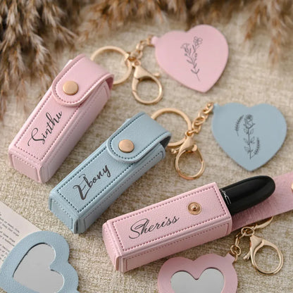 Personalized Lipstick Bag Keychain, Lipstick Case with Mirror, Custom Name Lipstick Storage Bag 683776