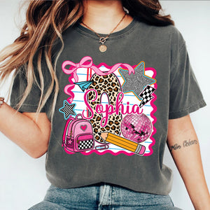 Personalized Leopard Initial Comfort Colors Shirt, Custom Back to School Girl Tee 685568