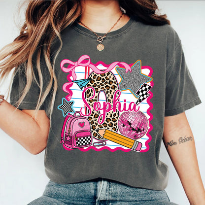 Personalized Leopard Initial Comfort Colors Shirt, Custom Back to School Girl Tee 685568