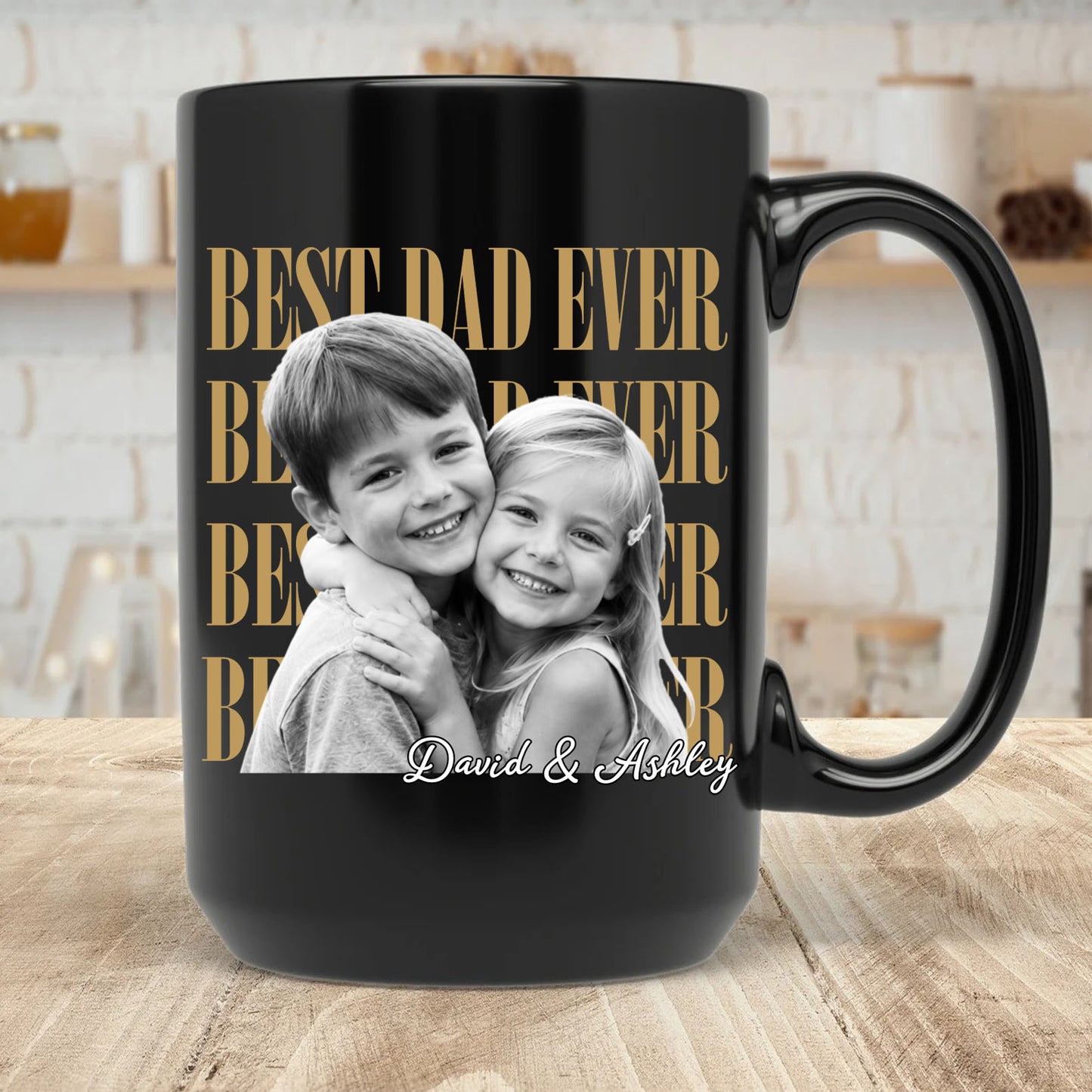 Custom Vintage Photo Dad Black Mug, Personalized Coffee Mug for Dad Husband, Father’s Day Gift 685145