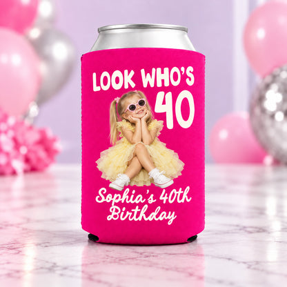 Personalized Birthday Can Cooler, Custom Photo Look Who's 30 40 50 Birthday Party Favors, Can Sleeve for Drinks 686860 WFD