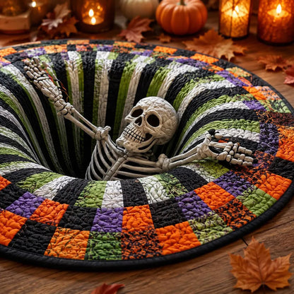 3D Skeleton Halloween Round Rug, Spooky Optical Illusion Floor Mat, Creepy Haunted House Halloween Decor 685932 WFD