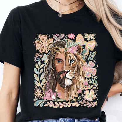 Lion of Judah Shirt, Floral Christian Shirt, Boho Faith Tee, Trendy Religious Women's T-Shirt 685697