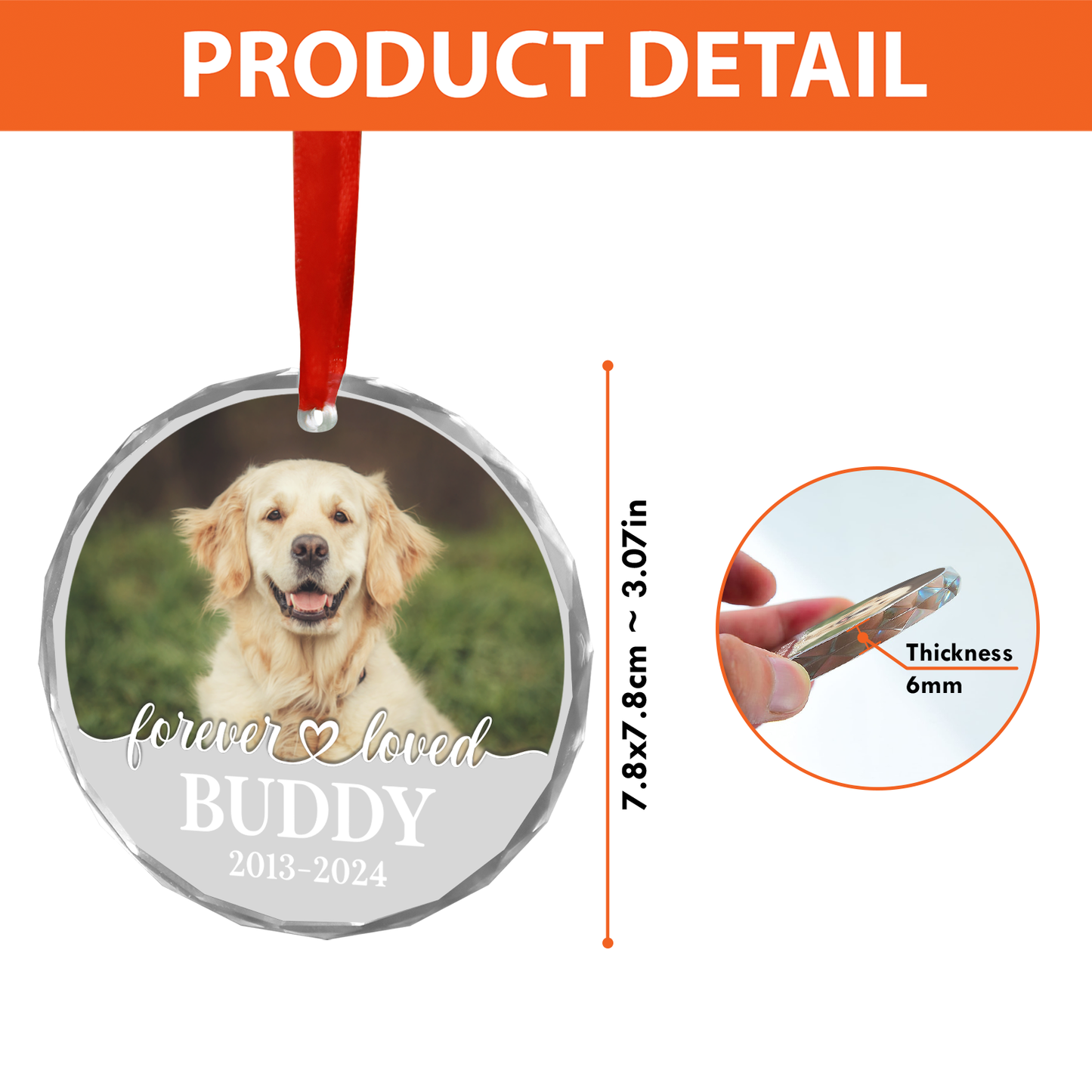 Personalized Pet Memorial Photo Glass Ornament | Custom Dog Cat Photo Christmas Ornament Gift 683440