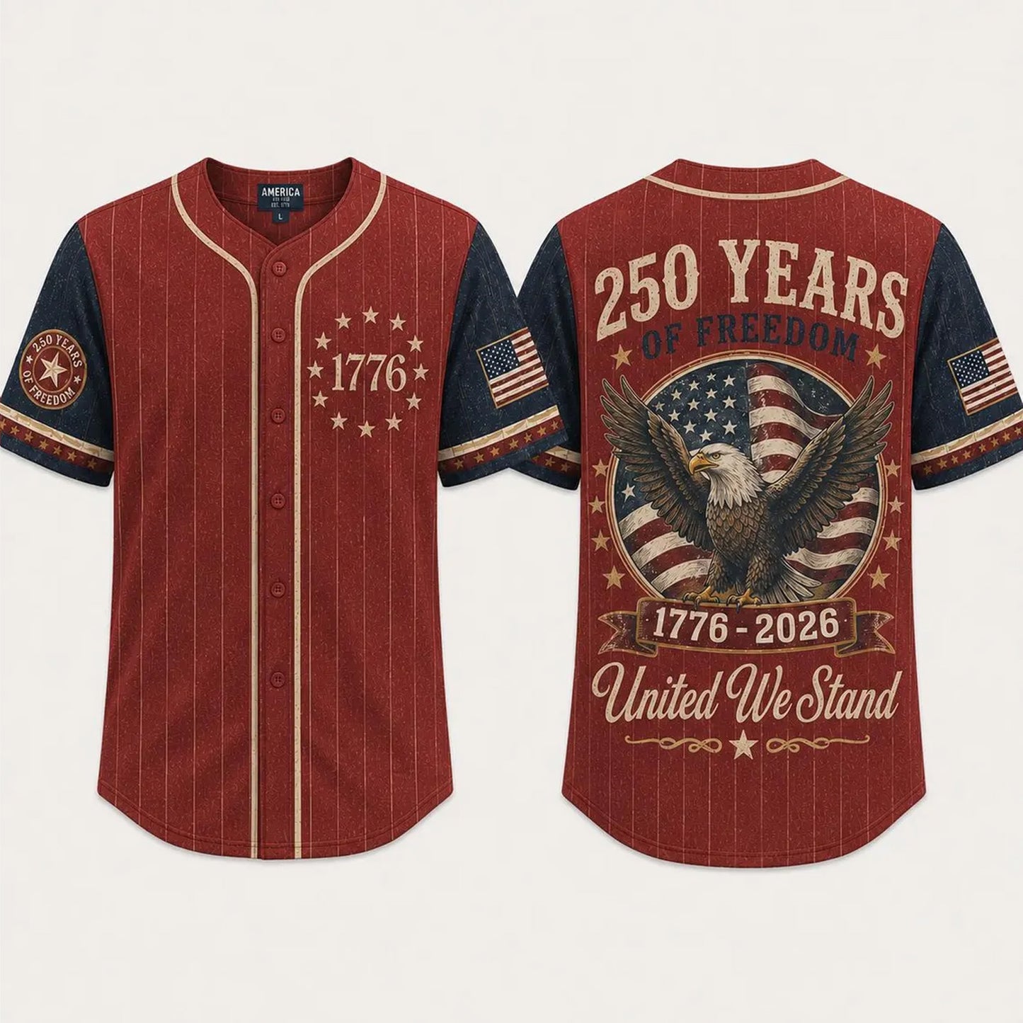 USA 250 Years Anniversary Baseball Jersey Shirt, 1776-2026 Patriotic Freedom Shirt, 4th of July Gift 685402 WFD