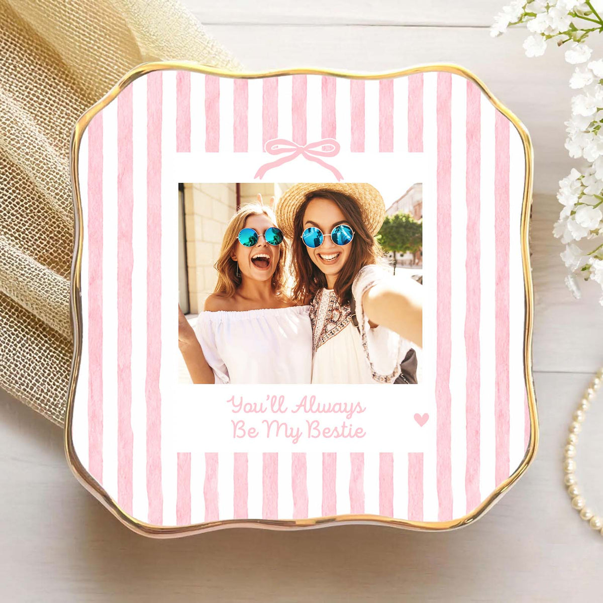 Personalized Bestie Trinket Dish, Custom Photo Sister Jewelry Dish, Ceramic Ring Tray, Bridesmaid Gift 686168
