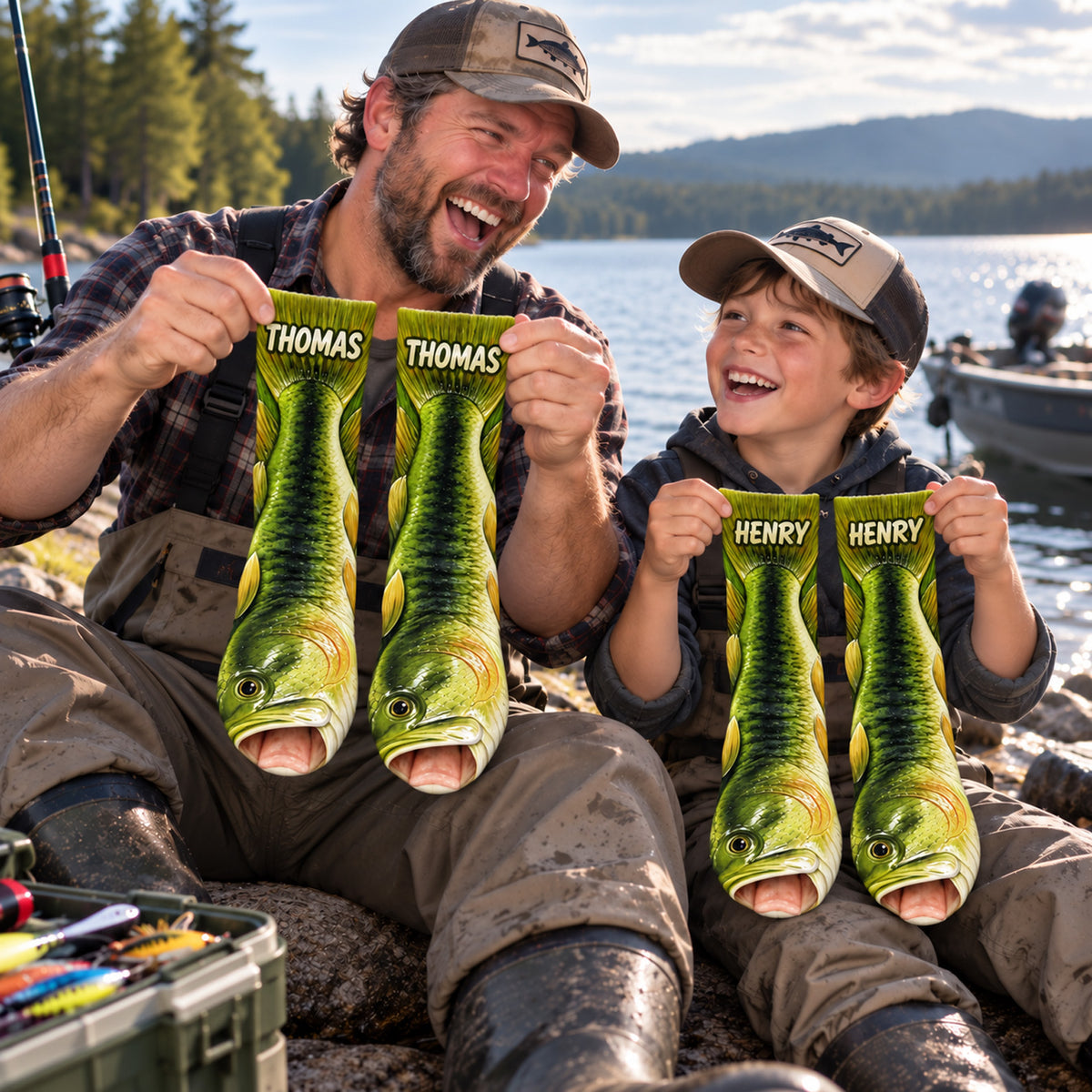 Personalized Big Catch Fishing Socks, Custom Name Fish Print Socks, Funny Fisherman Gift 686757 WFD
