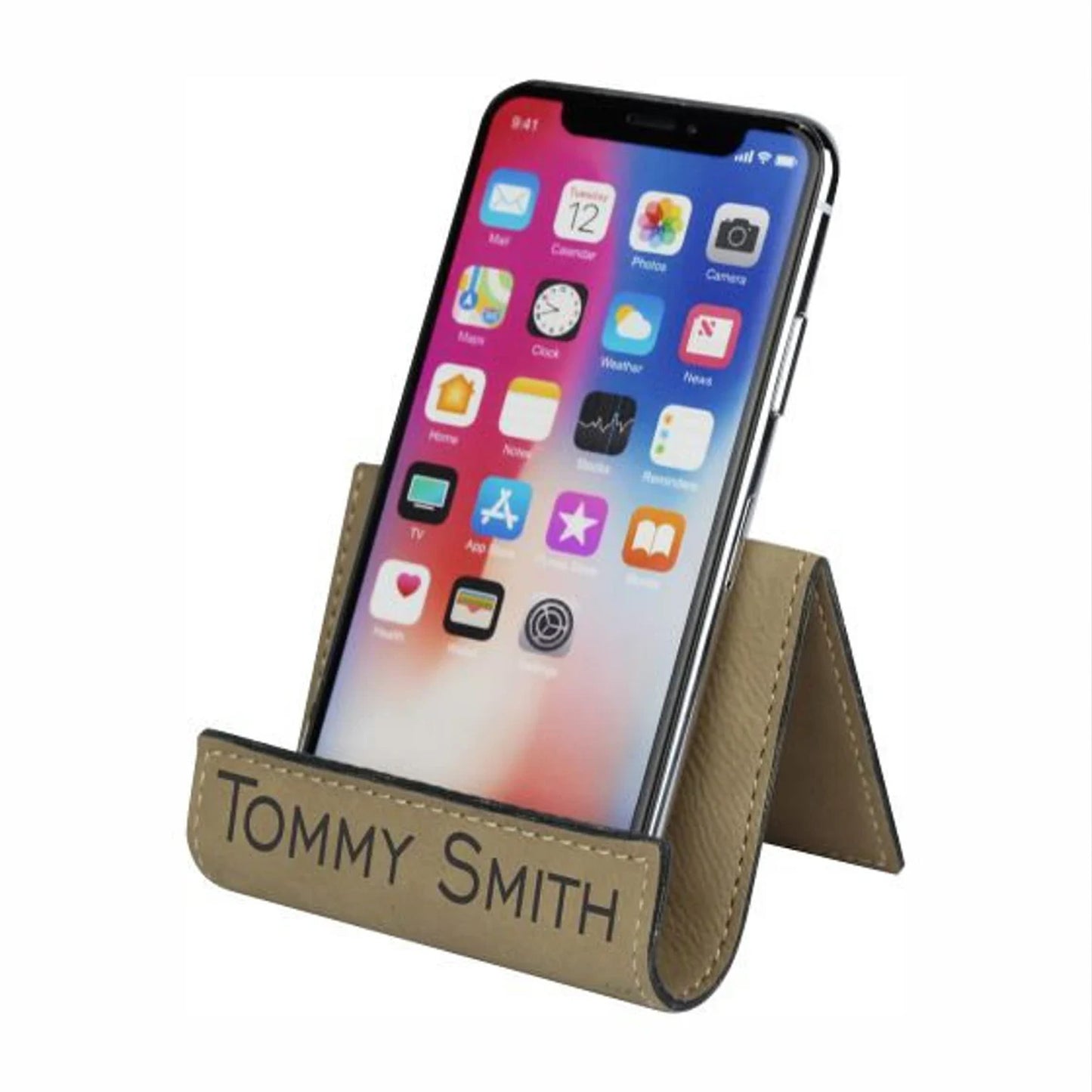 Personalized Leather Phone Stand, Engraved iPhone Holder for Desk, Custom Tablet Stand Gift 685575