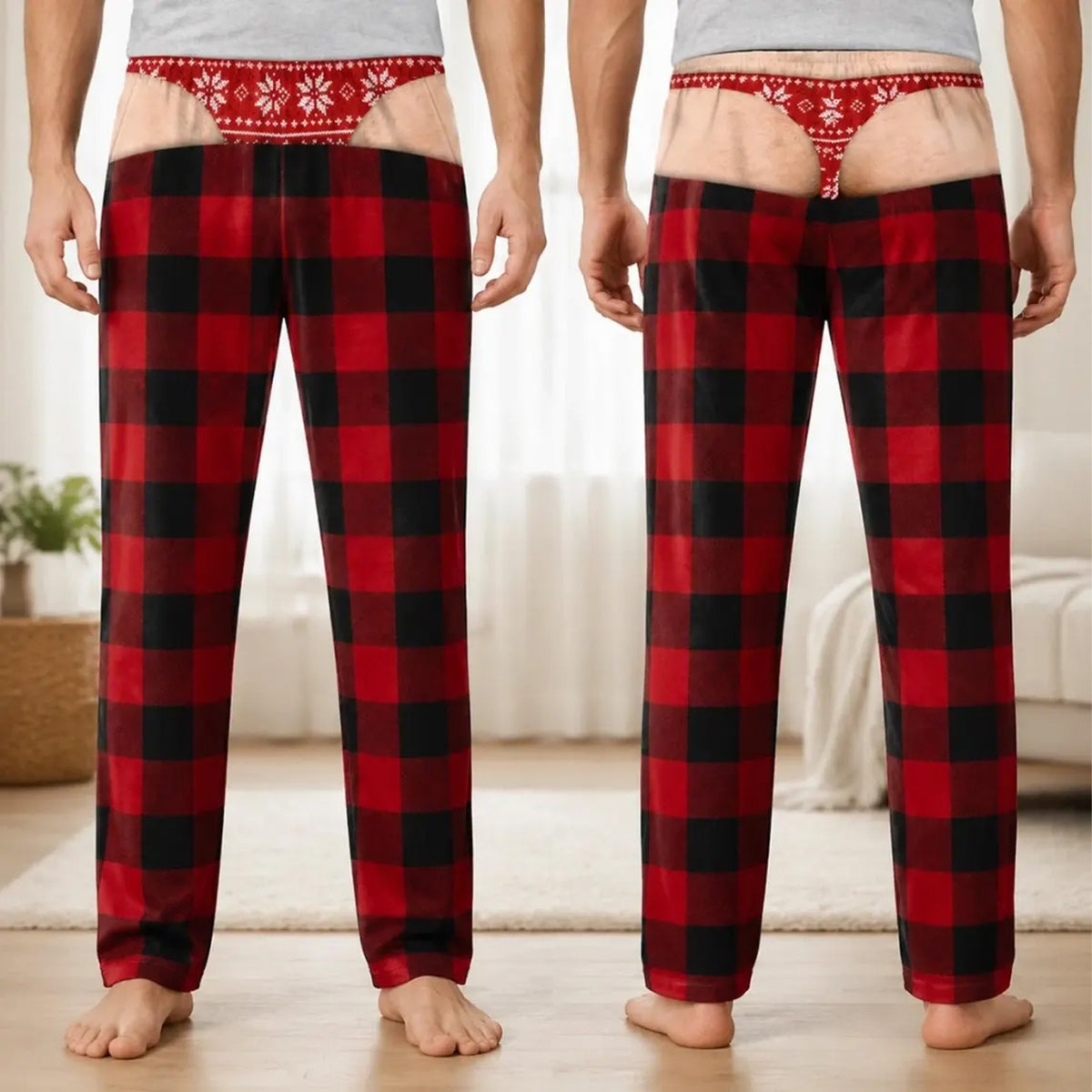 Funny Christmas Pajama Pants for Men, Fake Underwear Plaid Pajamas, Novelty Holiday Gag Gift 686277 WFD