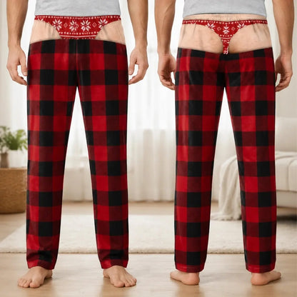 Funny Christmas Pajama Pants for Men, Fake Underwear Plaid Pajamas, Novelty Holiday Gag Gift 686277 WFD