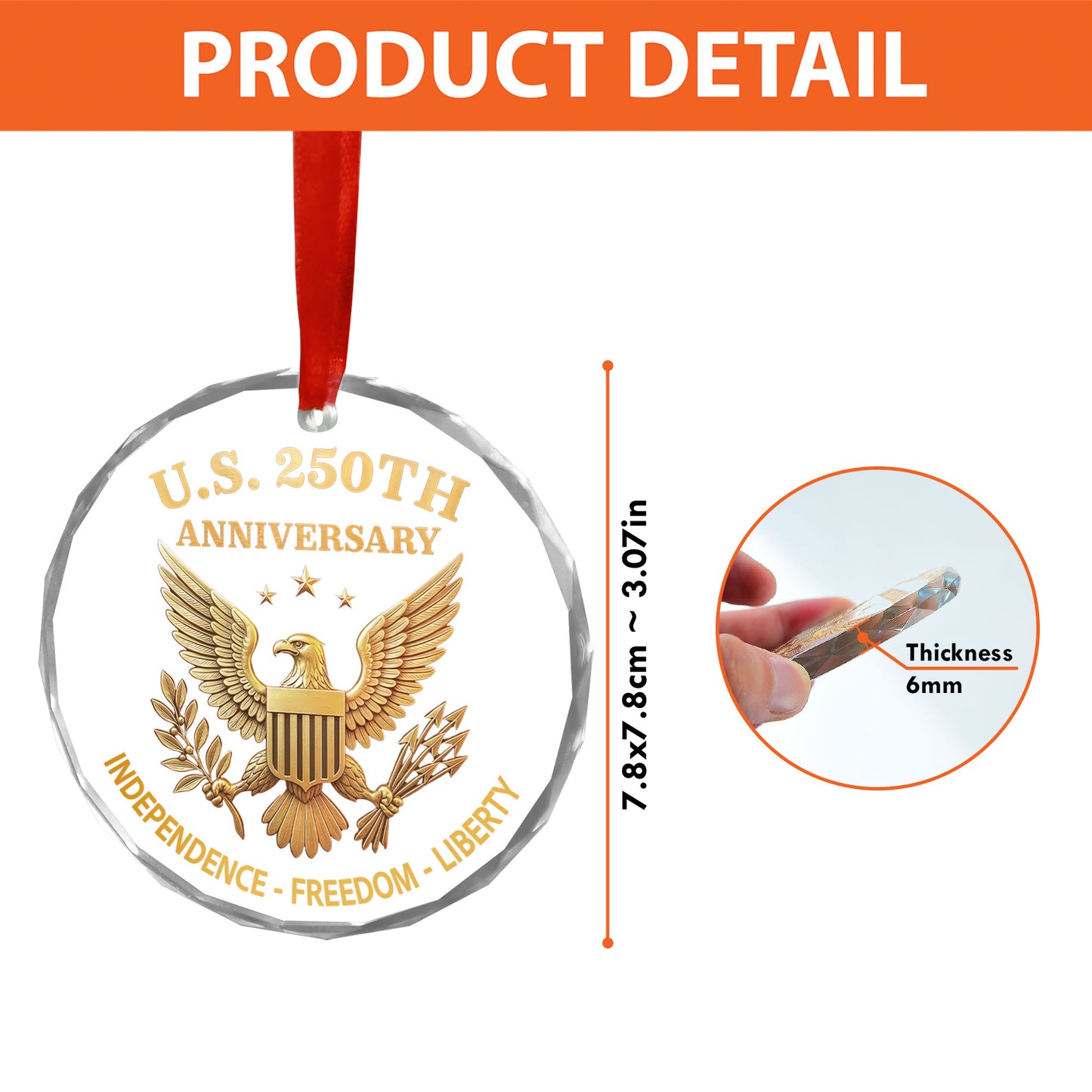 USA 250 Years Anniversary Glass Ornament | Patriotic 4th of July | Happy 250th Birthday America Christmas Ornament 682714