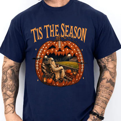Vintage Halloween Football Shirt, Tis the Season Ghost Tee, Spooky Game Day Pumpkin Football Shirt 685865