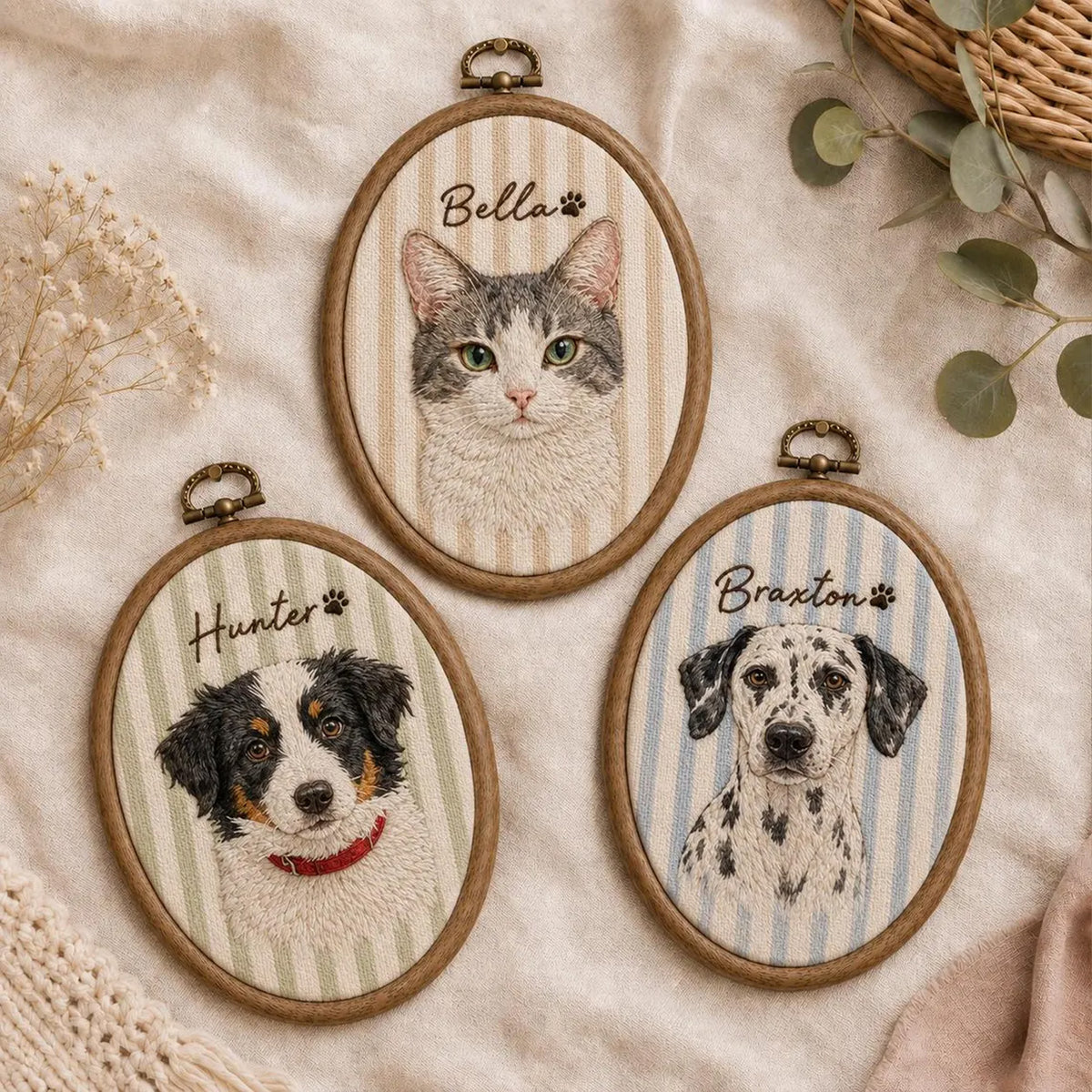 Personalized Pet Portrait Embroidery Hoop, Custom Dog Cat Photo & Name, Pet Memorial Gift 686669 WFD
