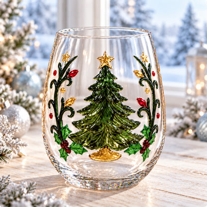 Christmas Stemless Wine Glass, Santa Snowman Reindeer Holiday Drinking Glass, Festive Christmas Gift 686694 WFD