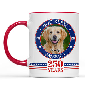 Personalized Dog Photo Bless America Mug | 250 Years 1776–2026 Coffee Mug | Patriotic White Mug Accent Mug 683624