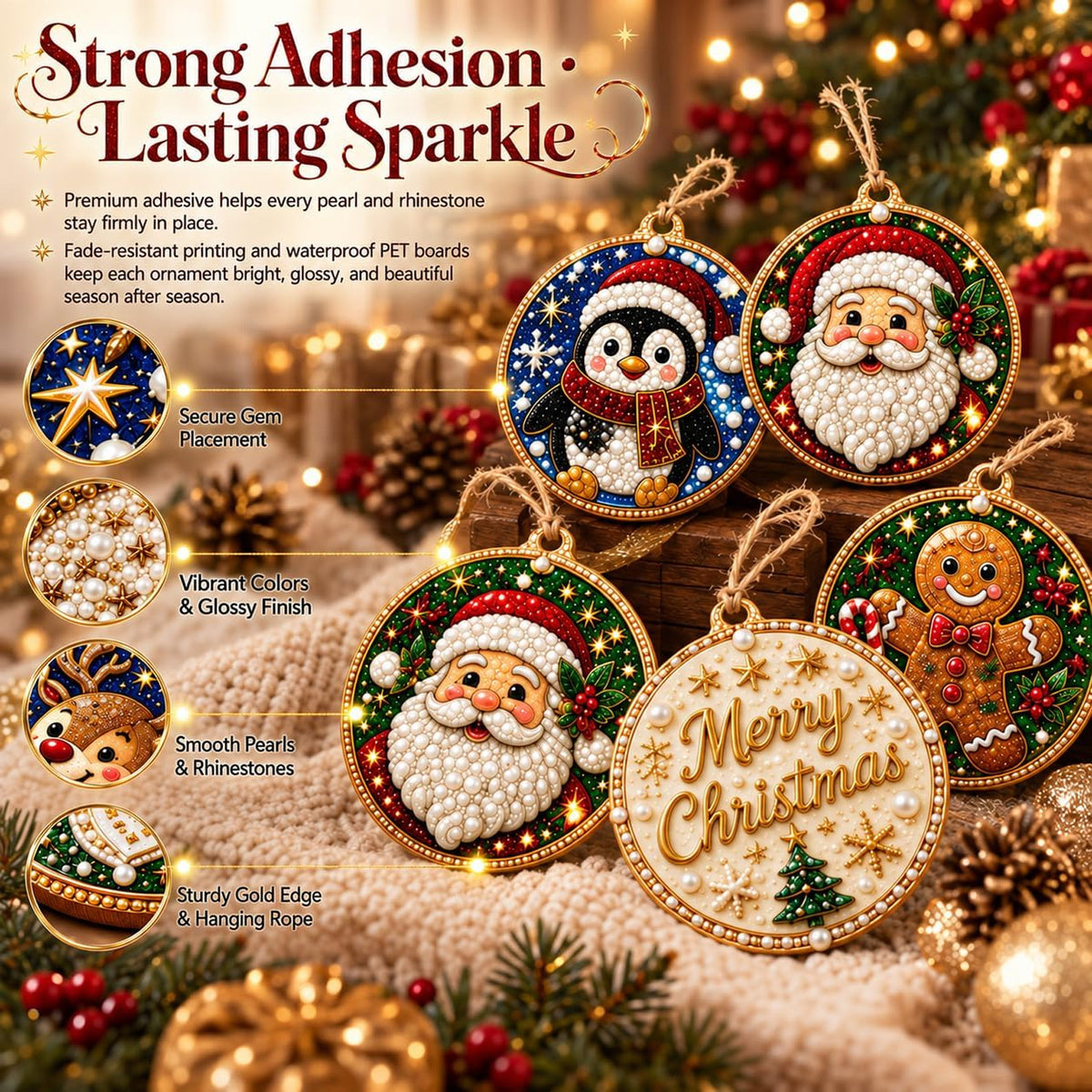 12PCS DIY Christmas Ornaments, Pearl Diamond Art Kits for Adults, Holiday Craft Christmas Tree Decor 686437 WFD
