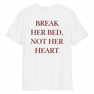 Break Her Bed Not Her Heart Back Shirt, Funny Adult Humor Graphic Tee, Bachelor Party Gag Gift 685544