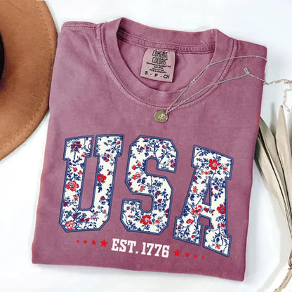 Floral 250 Years USA Comfort Colors Shirt, USA Est 1776 Patriotic Tee, Girly 4th of July Shirt 685330 WFD