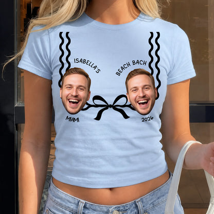Custom Groom Face Bachelorette Baby Tee, Personalized Bride Beach Bach Shirt, Funny Bride To Be Tee 685715