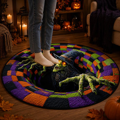 3D Witch Halloween Round Rug, Spooky Optical Illusion Floor Mat, Creepy Haunted House Halloween Decor 685933 WFD