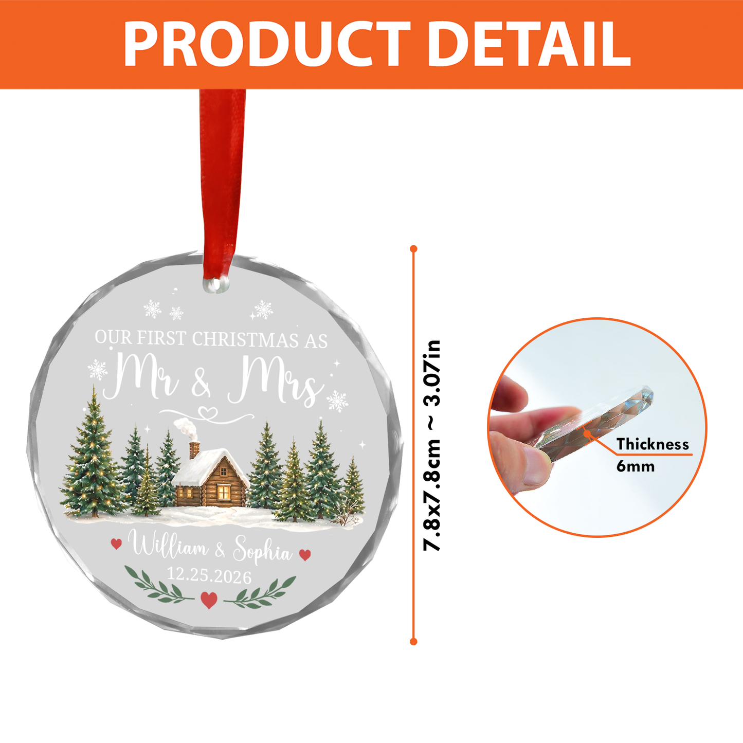 Personalized First Christmas Married Glass Ornament, Custom Mr & Mrs Christmas Keepsake, Wedding Gift for Couple 685940