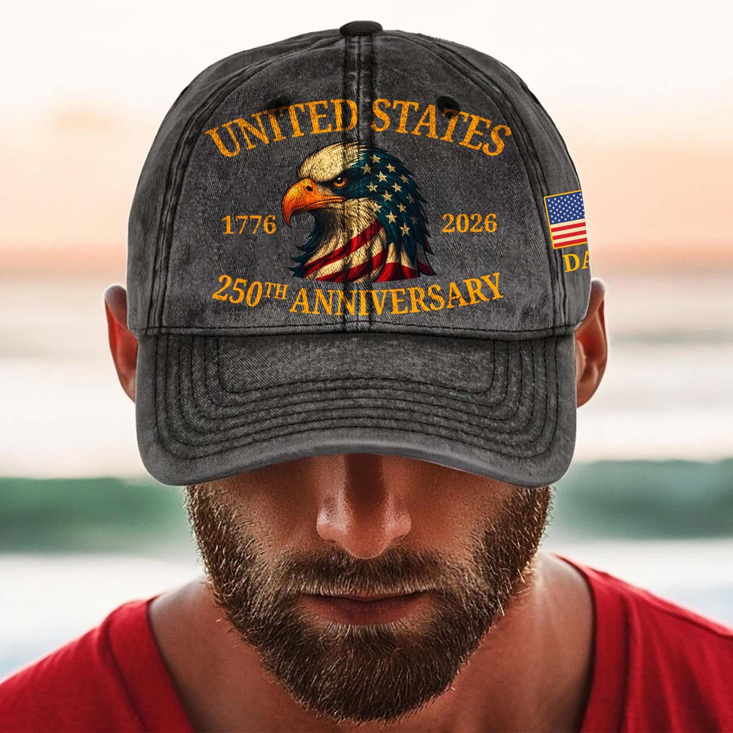 United States 250 Years Printed Vintage Washed Denim Baseball Cap | Patriotic Eagle 4th of July Hat 683955