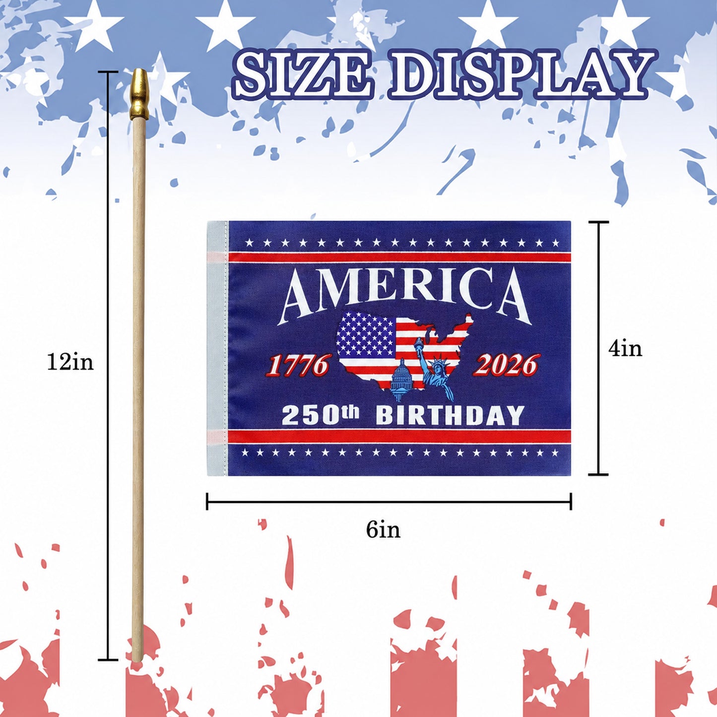 250 Years Anniversary USA Handheld Flags, Patriotic 4th of July Small Flags on Stick Party Decorations 685130