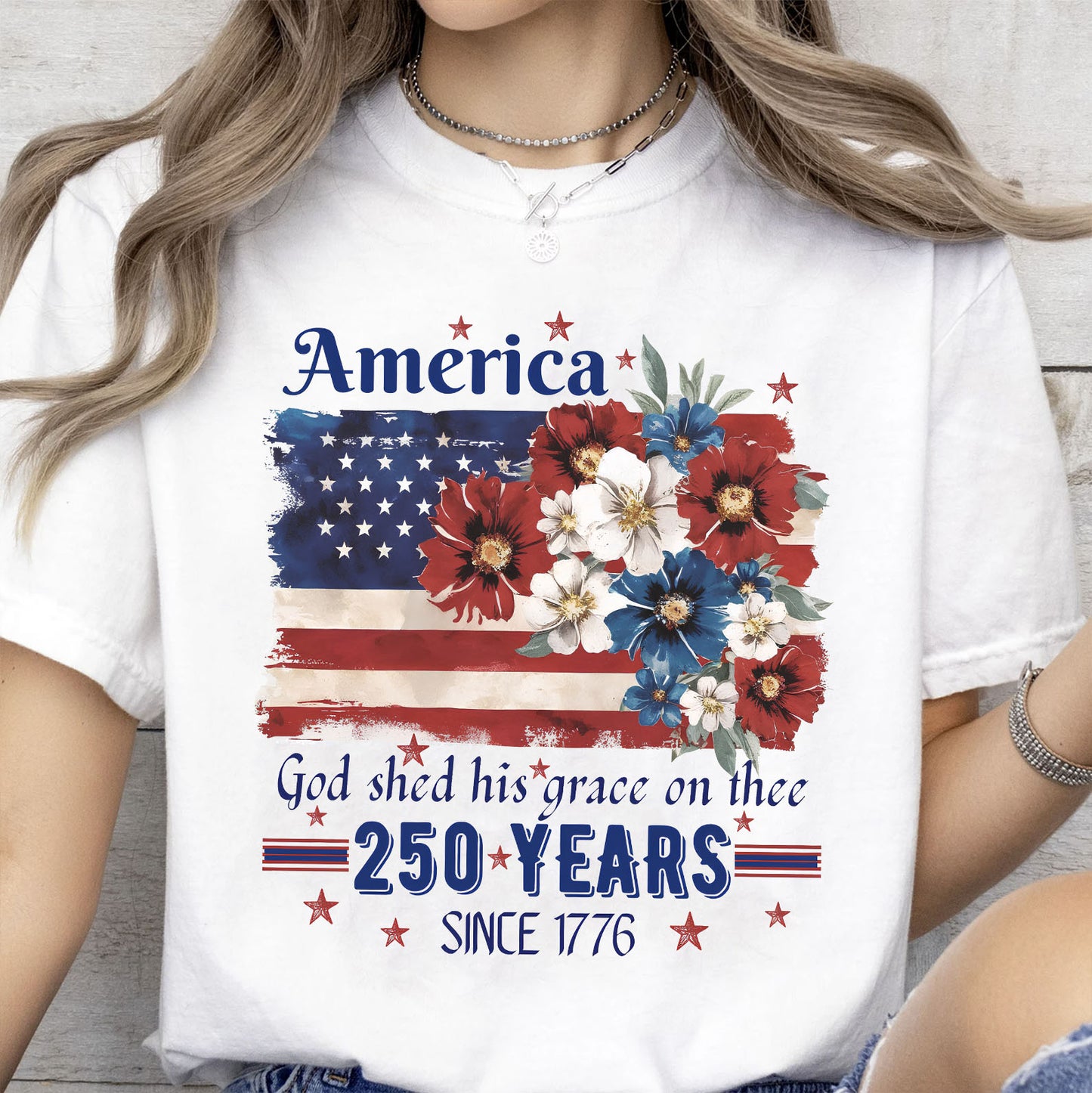 250 Years America Floral Flag T-Shirt, 1776–2026 Patriotic Graphic Tee, 4th of July Anniversary Shirt 684931