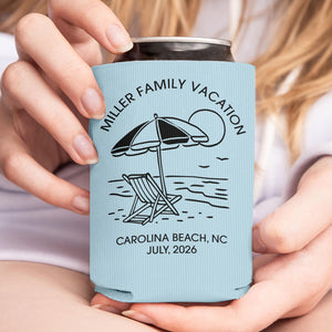 Personalized Beach Vacation Can Cooler, Custom Family Reunion Can Sleeve, Summer Party Favor, Beach Trip Gift 685508