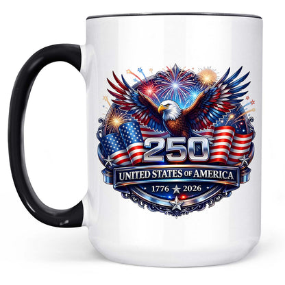 USA 250 Years Anniversary Mug | Patriotic Eagle 1776–2026 Coffee Mug | 4th of July White Mug Accent Mug 684222