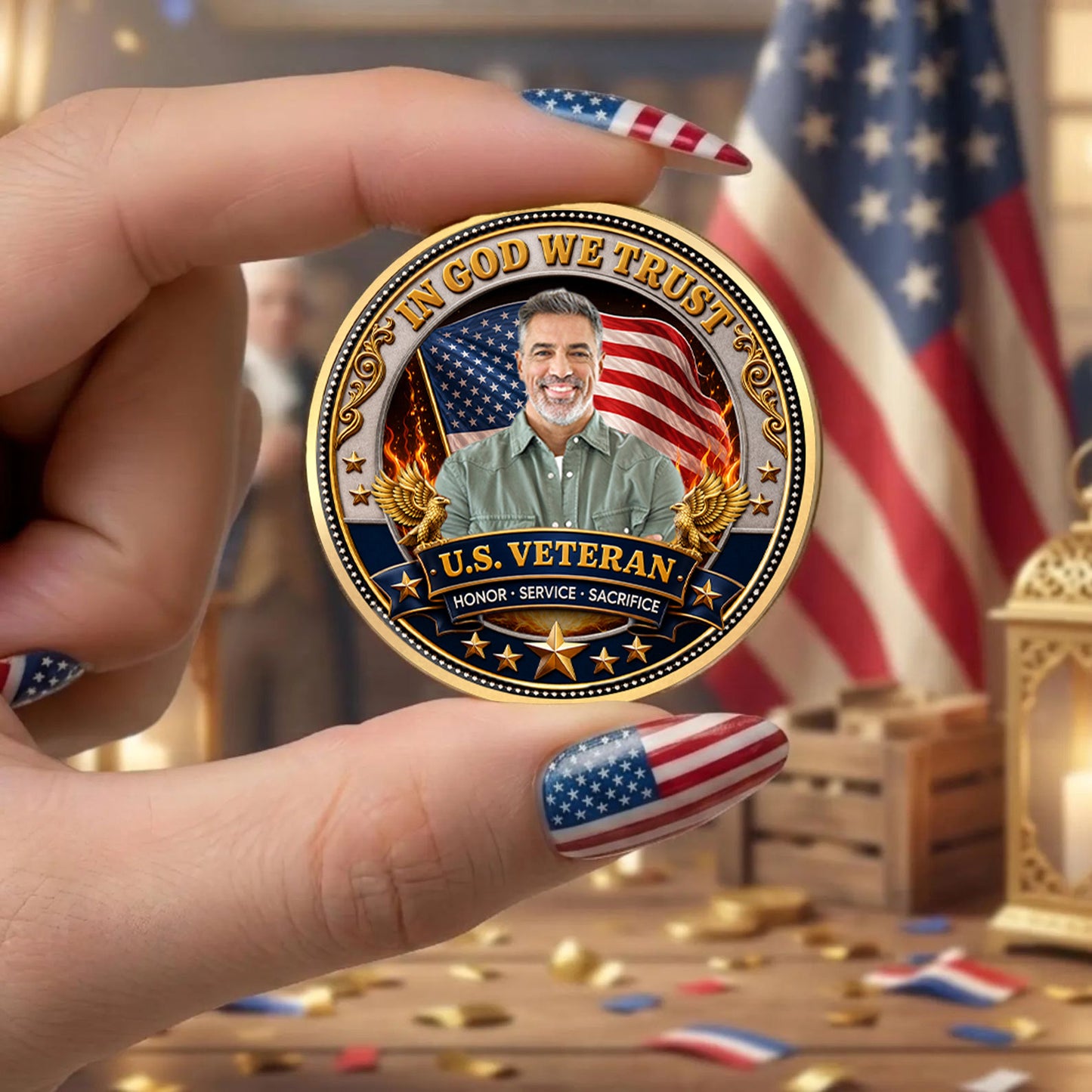 Custom Photo Veteran 250 Years Commemorative Coin, Personalized Patriotic USA Challenge Coin Gift 685018