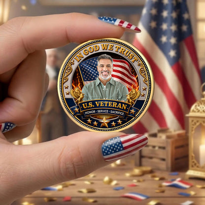 Custom Photo Veteran 250 Years Commemorative Coin, Personalized Patriotic USA Challenge Coin Gift 685018
