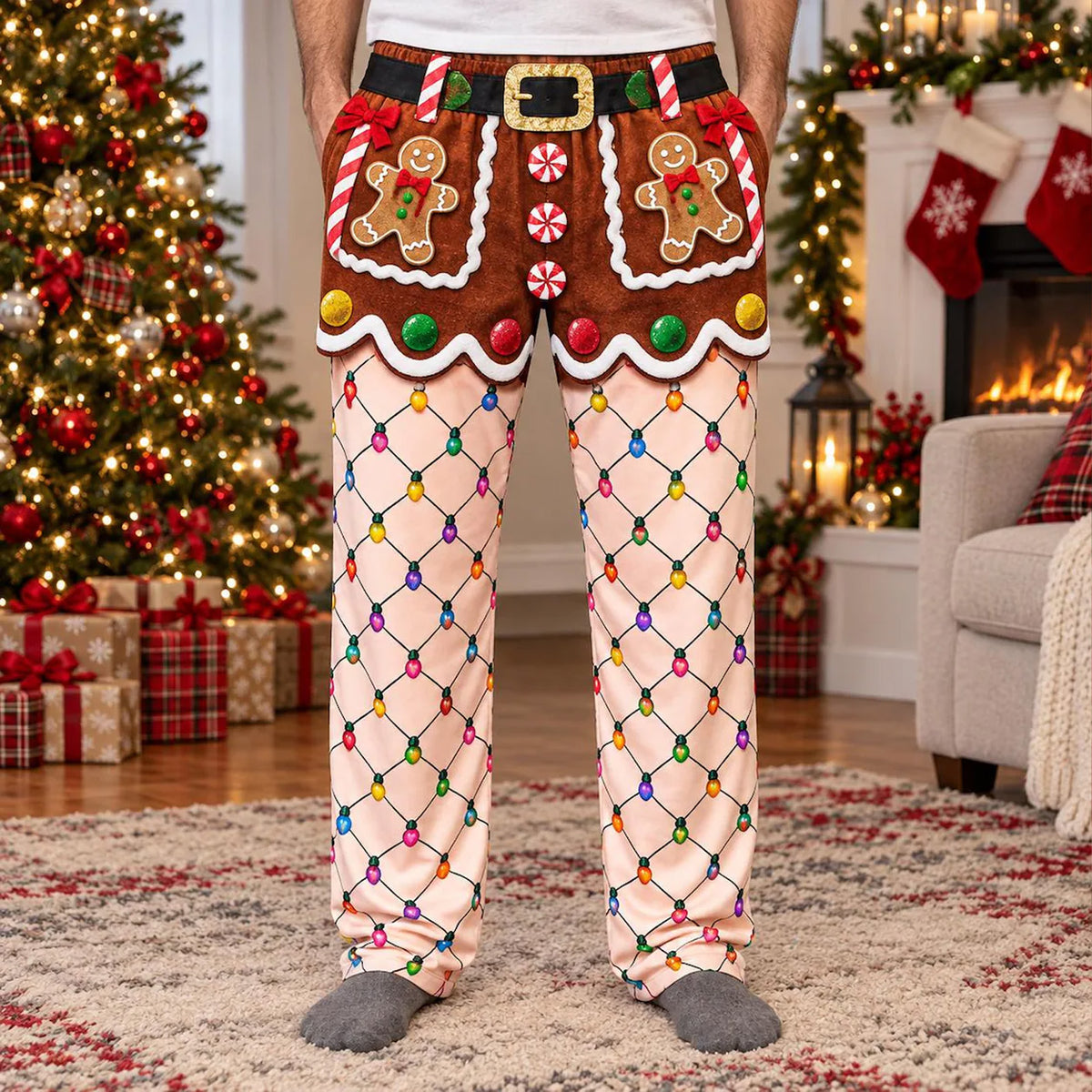 Funny Christmas Pajama Pants for Men, Elf Gingerbread Christmas Lounge Pants, Funny Gift for Him 686591 WFD