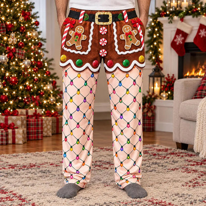 Funny Christmas Pajama Pants for Men, Elf Gingerbread Christmas Lounge Pants, Funny Gift for Him 686591 WFD