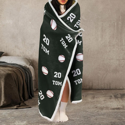 Personalized Sports Hooded Blanket, Custom Name & Number Baseball Soccer Football Kids Gift 686374 WFD