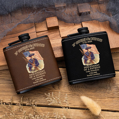 Descendant Of A Patriot Flask, Personalized Leather Flask, 250 Years Anniversary Gift 684597