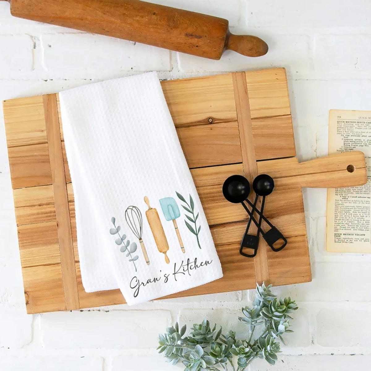 Personalized Baking Utensils Kitchen Towel, Custom Name Waffle Weave Dish Towel, Housewarming Gift 686643 WFD
