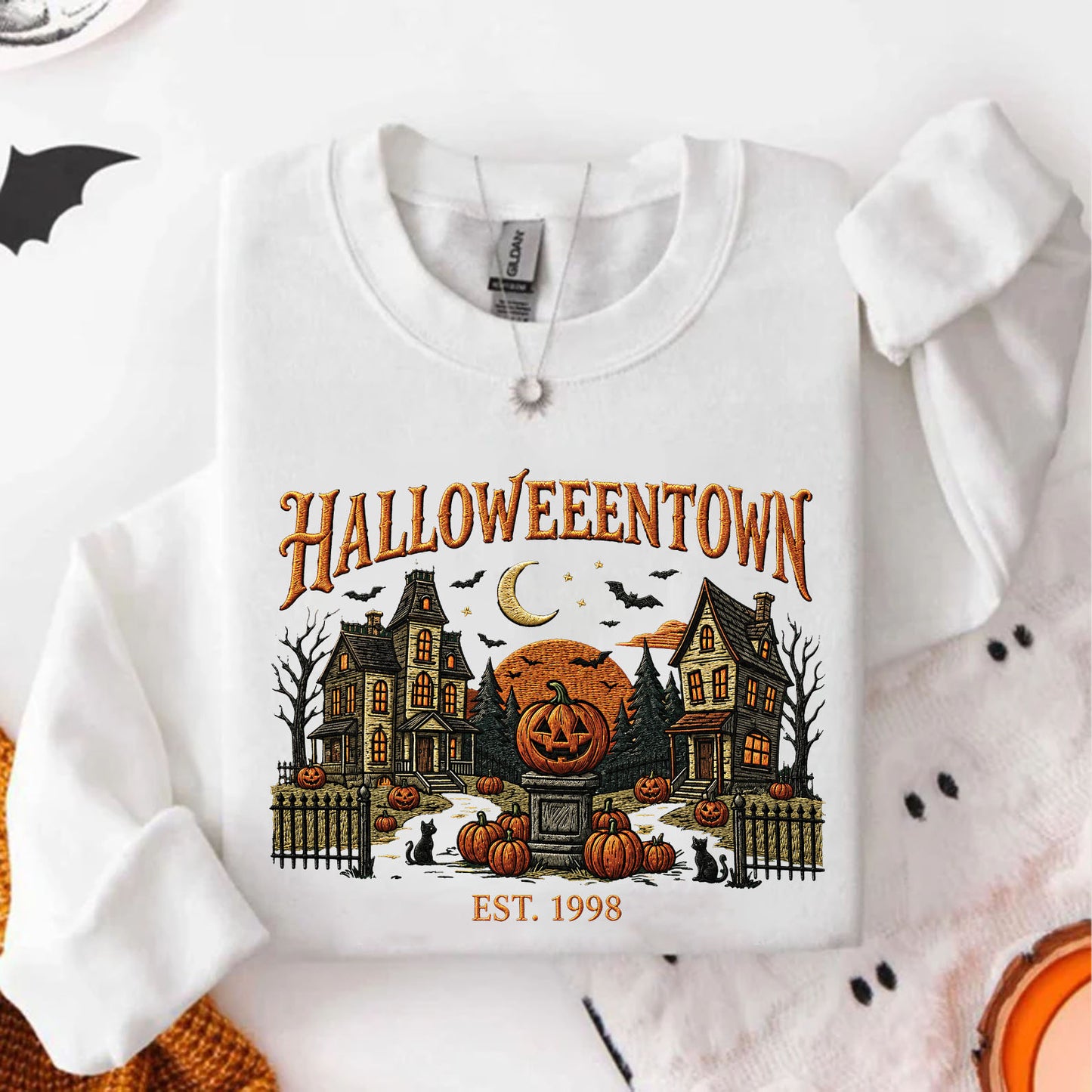 Halloweentown Sweatshirt, Vintage Spooky Village Shirt, Retro Haunted House Pumpkin Fall Tee 685623