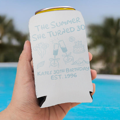 Personalized The Summer I Turned Birthday Can Cooler, Custom 30th 40th 50th Birthday Can Sleeve 685382