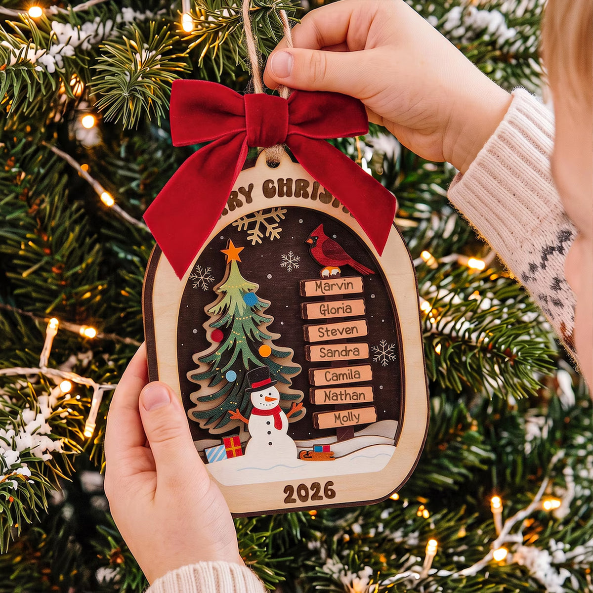 Personalized Family Christmas 2 Layered Wooden Ornament, Custom Names Family Christmas Tree Ornament 686620 WFD