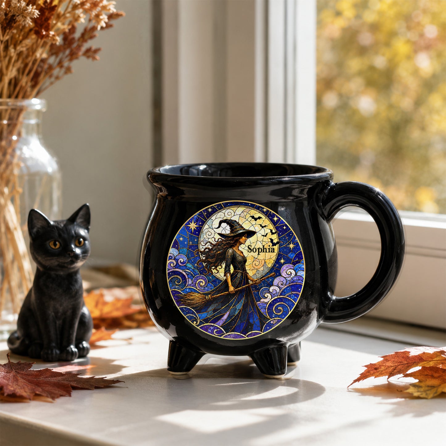 Personalized Moonlit Witch Halloween Cauldron Mug, Custom Name Witch Coffee Mug, Spooky Halloween Gift 685828 WFD