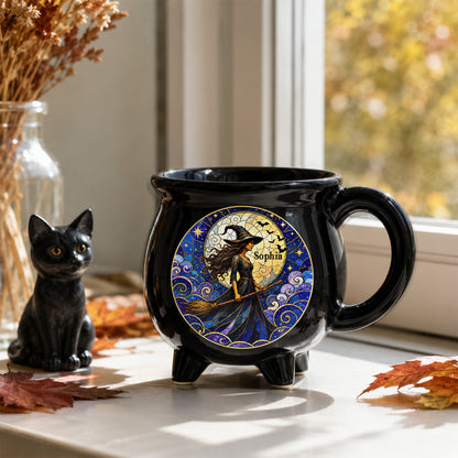 Personalized Moonlit Witch Halloween Cauldron Mug, Custom Name Witch Coffee Mug, Spooky Halloween Gift 685828 WFD