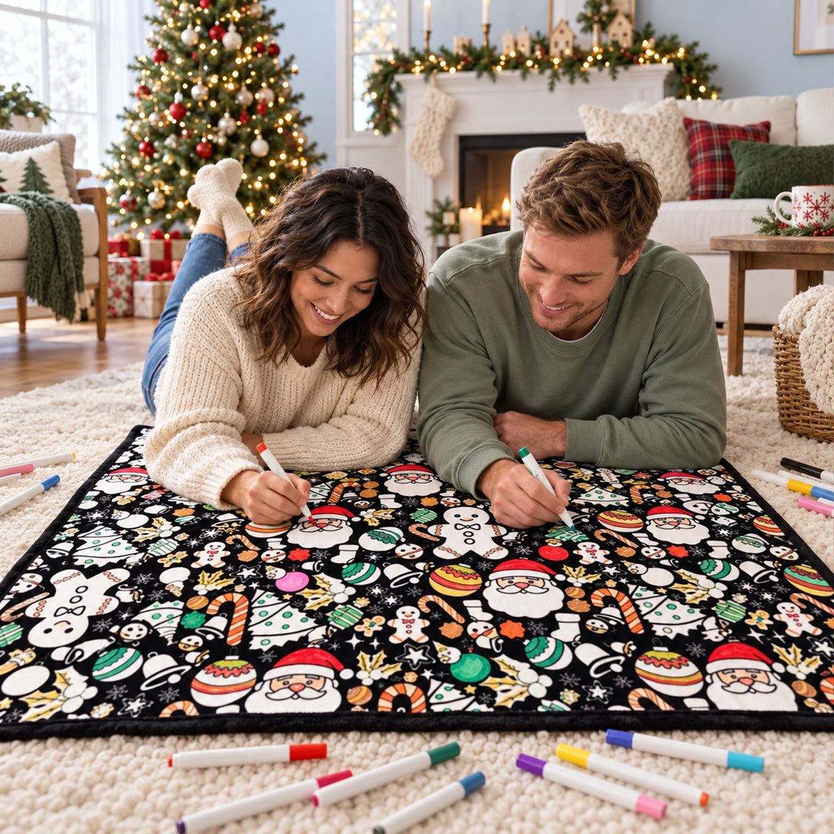 Christmas Coloring Blanket for Kids, Reusable Holiday Activity Blanket, Christmas Gift for Boys Girls 686575 WFD