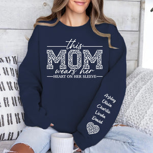 Custom Sweatshirt with Kids’ Names on Sleeve, I Wear My Heart on My Sleeve Personalized Name Sweater, Front & Left Sleeve Print 683983