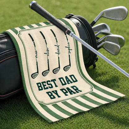 Personalized Best Dad By Par Golf Towel, Custom Kids Names Golf Gift For Dad, Father’s Day Gift 685125