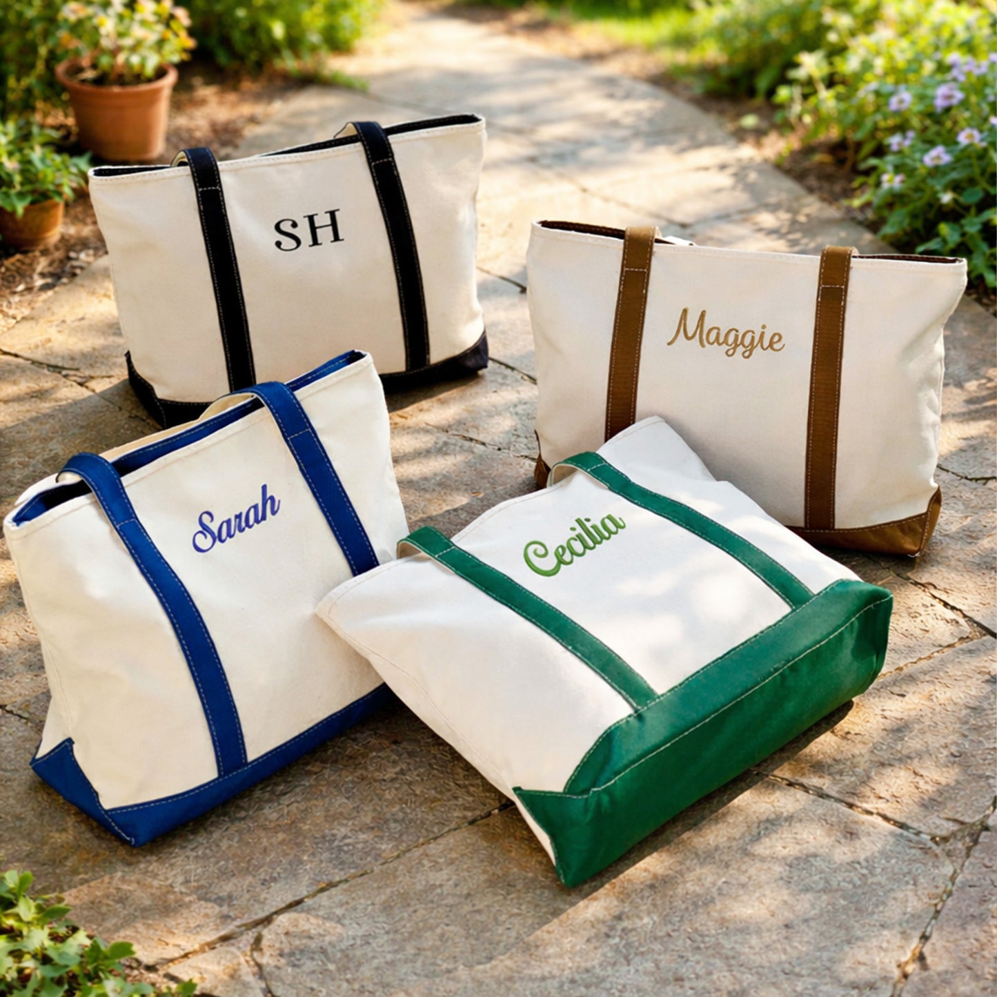 Custom Name Canvas Tote Bag | Personalized Bridesmaid Gift Bag | Embroidered Monogram Tote 684504